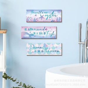 Mermaid Wooden Wall Hanging <b>Sign</b> Blue Purple Rectangle Home Decor Children's Rooms <b>Bathroom</b> Decoration - Product Image 3