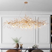 Lustre de style designer en cristal de grande taille, doré, avec des cristaux en forme de goutte d'eau, en forme de branche d'arbre, luminaires, lustres