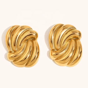Ventes directes d'usine de boucles d'oreilles en acier inoxydable de créateur de luxe pour les femmes plaqué or ligne ovale Style à la mode fête - Product Image 1