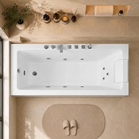 Baignoire à Jets Acrylique Encastrable pour Salles de Bain Résidentielles, Design Rectangulaire Blanc Brillant 1500mm avec Vidange d'Extrémité