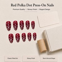 H29 Kaixin Faux ongles à presser personnalisés, courts, forme amande, rouges, faits main, style français classique à pois, pour usage intérieur, fournitures pour ongles