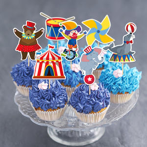 12 Adornos para Pastel de Fiesta de Cumpleaños de Carnaval, Decoraciones para Pastel con Temática de <span class=keywords><strong>Circo</strong></span>, Mini Banderas - Product Image 1