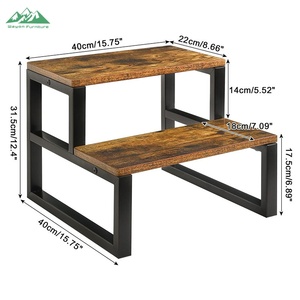 Tabouret moderne Wayon à deux niveaux en bois brun avec structure en métal noir pour salon, chambre et cuisine - Product Image 2