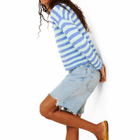 Pull tricoté rayé à col rond 100 % coton pour femme, style preppy décontracté à manches longues, vente en gros sur mesure