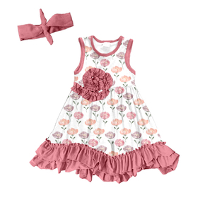 Robe sans manches en soie de lait pour filles avec bandeau assorti, ensemble robe imprimée pour tout-petits - Product Image 2