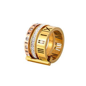 Anillo yunnique creativo de acero de titanio en oro rosa con diamantes, números romanos, tres anillos, regalo de joyería unisex - Product Image 5