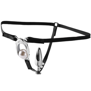 Imbracatura Bondage regolabile con spina anale in metallo e decorazione di perle Fetish <span class=keywords><strong>BDSM</strong></span> mutandine con cinturino - Product Image 1