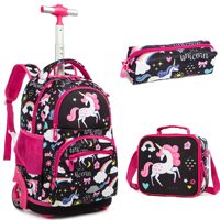 Sac à dos scolaire à roulettes pour enfants de dessin animé personnalisé sac à lunch de grande capacité sac à crayons ensemble de trois pièces