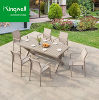 Ensemble de salle à manger d'extérieur en aluminium au design moderne, mobilier de terrasse, balcon et café, avec table à manger en bois et 6 chaises pour restaurant