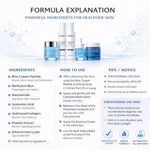 Set Skincare al Peptidi di Rame Blu a Marchio Privato, Kit Idratante <span class=keywords><strong>e</strong></span> Lenitivo per la Cura del Viso con Spray, Lozione, Siero, Crema <span class=keywords><strong>e</strong></span> <span class=keywords><strong>Balsamo</strong></span> - Product Image 5