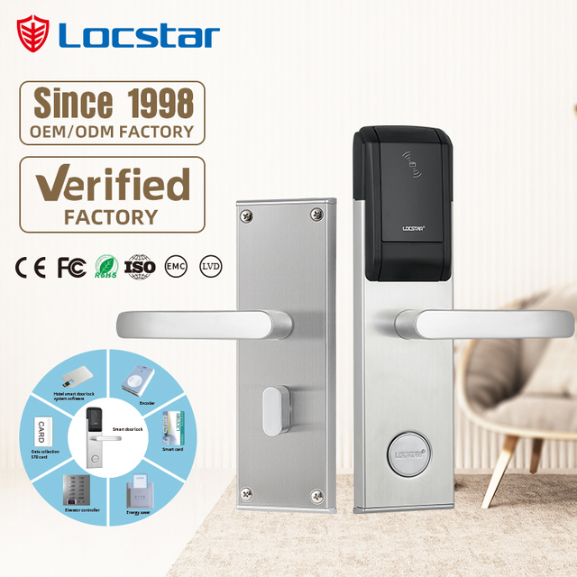 Locstar High Quality Ic Card Silver Black Intelligent Electronic Safe Locks Key Smart Hotel Wood Door Safety Handle Lock System