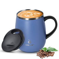 Mug isotherme en acier inoxydable à double paroi de 16 oz avec poignée et couvercle, tasse à café isotherme à vide