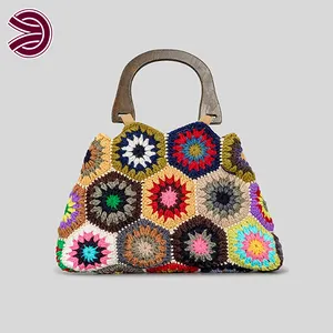 Wholesale Fashion High Quality Yarn Granny Square Custom Design Handmade Crochet Knitted Handbags For Women