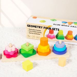 Juguete Sensorial para Bebés, Bloques de Madera Naturales Seguros para Bebés, para Clasificar por Color y Apilar - Product Image 1