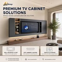 Rak TV Hemat Ruang Furnitur Ruang Tamu Modern dengan Sistem Manajemen Kabel, Laci, dan Rak Terbuka untuk Perangkat Media