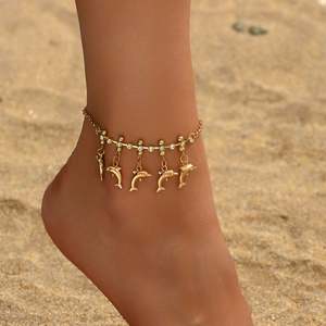 สร้อยข้อเท้าโลหะสไตล์ยุโรปอเมริกันสำหรับผู้หญิง ประดับจี้รูปปลาโลมาและเปลือกหอย ดีไซน์หรูหรา สไตล์ฮิปฮอป ผลิตจากโลหะผสม ประเทศจีน - Product Image 2