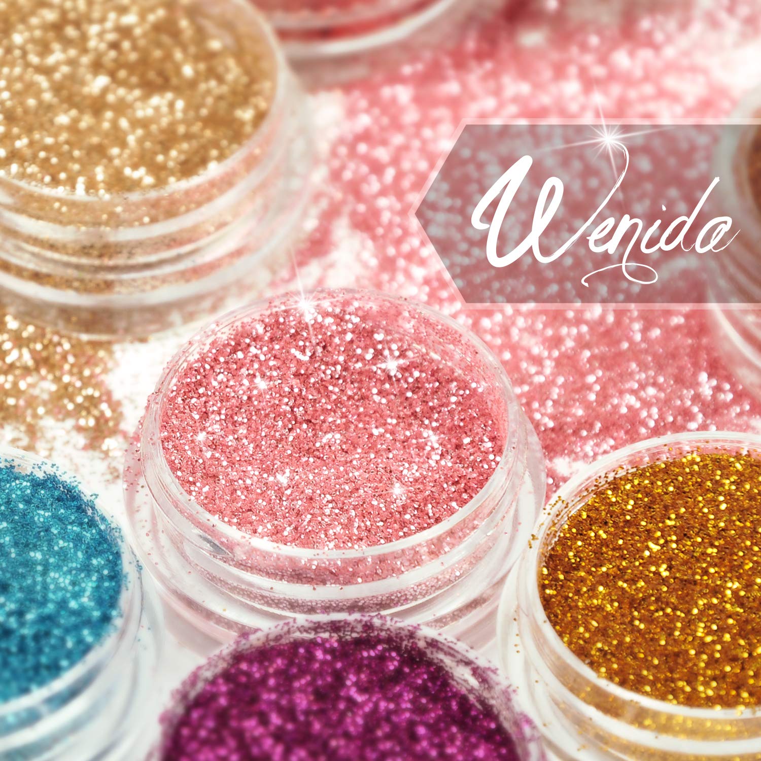 Glitter Wenida 12 Colors Holographic Cosmetic Festival Powder Sequins Craft Glitter for Arts Face Hair Body Nail