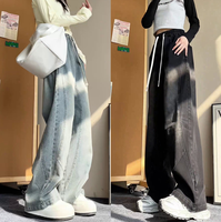Nouveauté Hiver : Jean en Denim Doublé Polaire Coupe Courbée, Unisexe, Style Rétro Urbain, Ample, Grande Taille, Jambe Droite