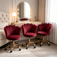 Chaise de bureau moderne en velours bordeaux, pivotante et réglable, avec base dorée et roulettes, chaise ergonomique pour bureau et coiffeuse