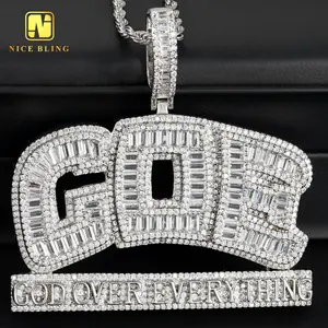 Wholesale Custom Letter Pendant Men Hip Hop Jewelry Brass Cubic Zircon Pendant Iced Out GOE God Over Everything