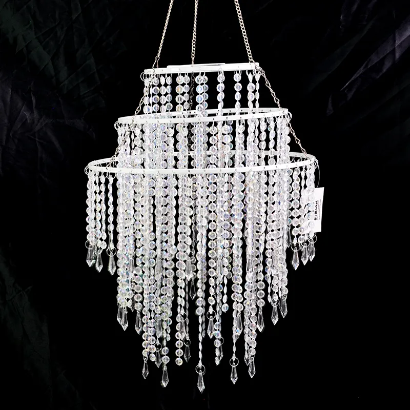Wedding decor 3 layers gemstone crystal bead chandelier lamp shade