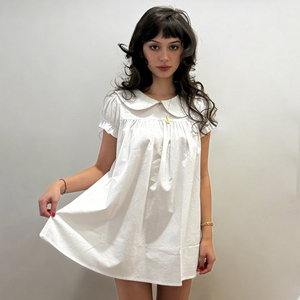 Vestido Mini Tipo Babydoll Dulce y Lindo para Mujer, Ecológico, Lavable, Cintura Natural, Corte Holgado, Casual, Manga Corta, Color Sólido - Product Image 1