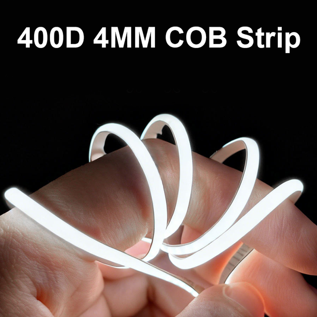 Ultra Narrow 4mm COB LED Strip 12V 400LEDs/m High Density CRI90+ Dot-Free Flexible Linear Light