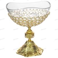 Bol à fruits décoratif sur piédestal, design italien de luxe, cristal bleu lotus avec bordure dorée, 8:2:2