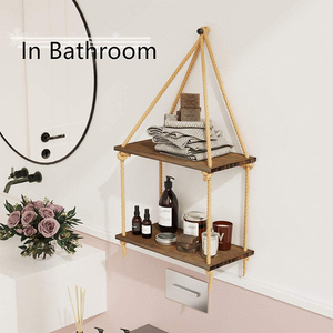 Hot Rope <b>Hanging</b> Floating Shelves for Farmhouse Rustic Decor 2-Tier Display Shelf Plants Photos Bathroom - Product Image 2