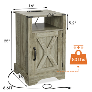 Farmhouse Nightstand Side <b>Table</b> Wooden Rustic End <b>Table</b> <b>Tall</b> Bedside With Electrical Outlets Charging Station Light - Product Image 5