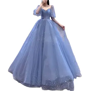 Синее Вечернее бальное платье принцессы А-силуэта с жемчугом 2022 Serene Hill LA70916 вечернее праздничное платье с длинными рукавами-фонариками