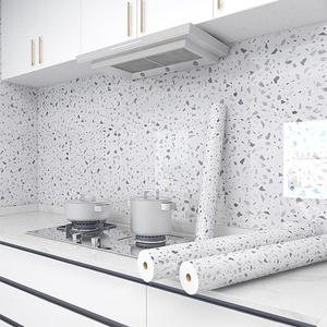 Papel de Contacto de <span class=keywords><strong>vinilo</strong></span> <span class=keywords><strong>para</strong></span> encimeras de cocina, papel tapiz de decoración de Pvc, mármol, blanco brillante, impermeable, terrazo - Product Image 2