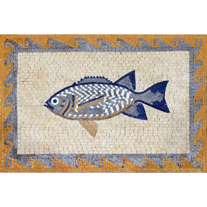Mosaïque de poissons, art de bordure nautique, <span class=keywords><strong>peinture</strong></span> en mosaïque, mosaïque de cuisine pour la décoration - Product Image 1