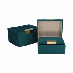 Boîtes de rangement décoratives, lot de 3, velours turquoise avec accents dorés, pour bijoux, souvenirs, décoration intérieure - Product Image 6