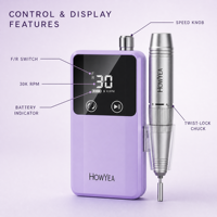 Machine à percer les ongles populaire HOWYEA 30000 tr/min, stylo de manucure rechargeable portable, compatible prises US/UK, pour usage domestique et professionnel en salon