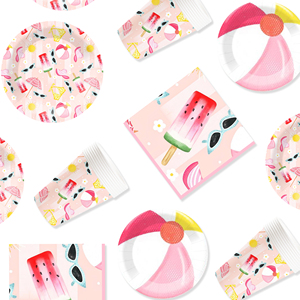 DAMAI Nuevo Juego de Vajilla Desechable con Diseño Personalizado Temático de Verano, Platos de Papel para Postre, Vasos y Servilletas con Diseño de Helado - Product Image 4