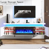 Mueble de TV Flotante Moderno con Chimenea Blanca y Luces LED, Centro de Entretenimiento, Mueble para Sala de Estar, en Oferta