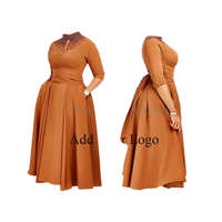 Nouvel arrivage Robes formelles grande taille pour femmes africaines Vêtements de couleur unie Swing perlé à manches longues pour l'automne