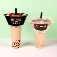 Hete Vulling Pp Fles Bubble Boba Thee Split Cup Met Deksel Wegwerp Snackbak Salade Fruit Lade Delen Cup Plastic Beker Met Dienblad Deksel