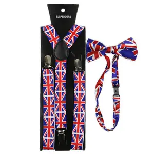 Регулируемые подтяжки и галстук-бабочка для взрослых оптом с флагом США Великобритании