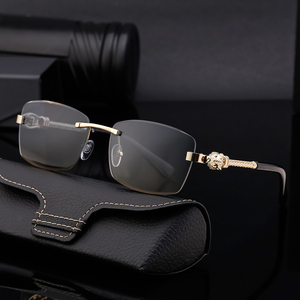 Lunettes <span class=keywords><strong>de</strong></span> <span class=keywords><strong>soleil</strong></span> rectangulaires sans monture Partagas Retro Designer avec logo personnalisé, motif léopard, protection UV400 pour hommes - Product Image 1