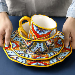 Plato de bistec de cerámica bohemio Vintage de diseño nórdico hecho a mano, juego de cena creativo para el hogar y el restaurante escolar - Product Image 2