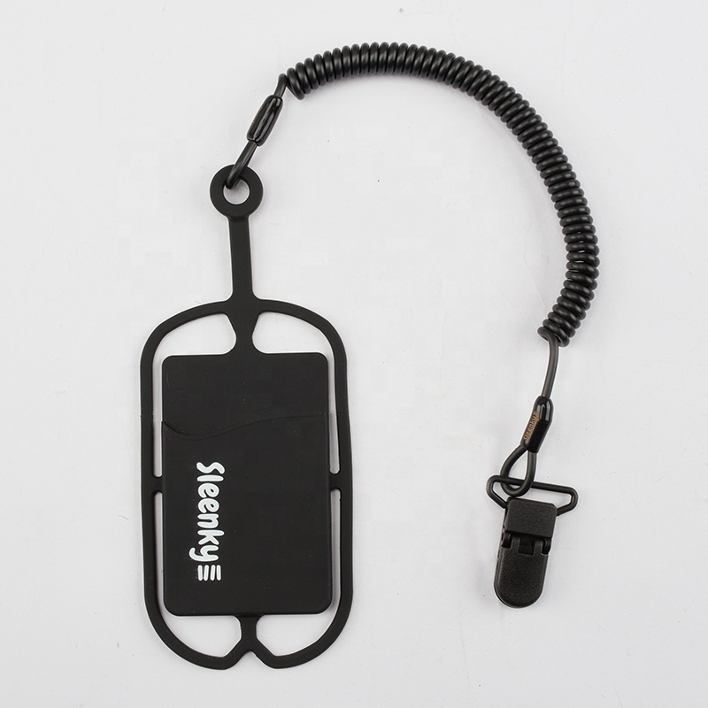 Small Black PU Spring Coil Lanyard