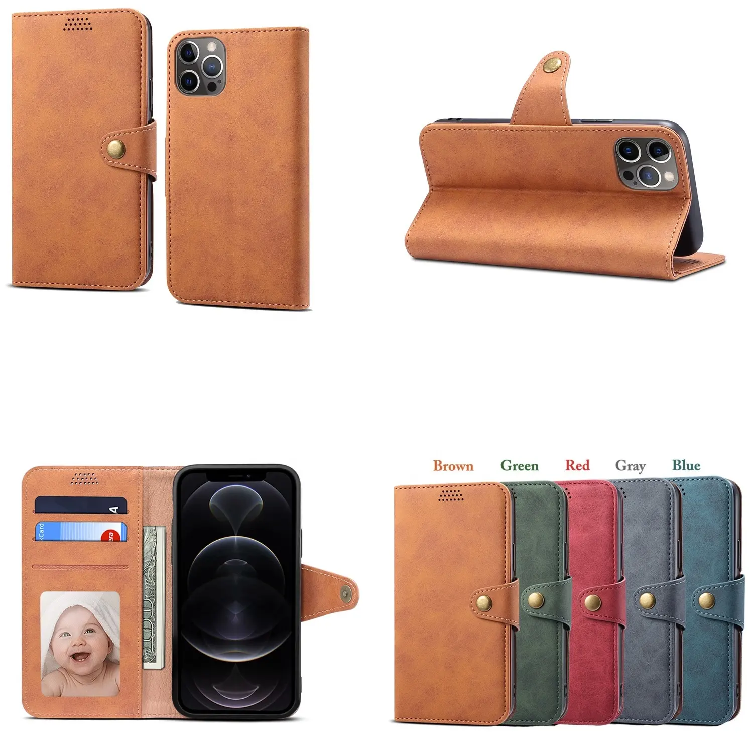 OEM Business Wallet Flip PU Leather Case With Card Holder For iPhone 14/14 Pro/14 Pro Max M-205