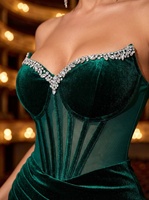 Robe de soirée/anniversaire mini en velours avec strass, sans bretelles, personnalisable, vente en gros