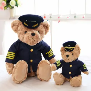 Manufactory In Stock Stuffed Animal Captain Bear Soft Teddy Bear Animation Uniform Plush Toys