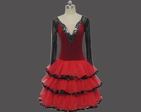 Robe de danse pour filles robe de scène tutu de danse variation espagnole jupe en dentelle gâteau à trois couches robe de longueur cheville de danse de ballet