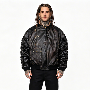 Giacca Vintage con Stampa Leopardata e Fibbia, Nera Invecchiata, Reversibile, Stile Streetwear, per Uomo e Donna, Modello Varsity - Product Image 2