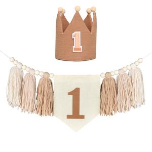Décoration pour 1er anniversaire sur le thème des animaux <span class=keywords><strong>de</strong></span> la jungle Ensemble <span class=keywords><strong>de</strong></span> bannières pour chaise haute Bannière Lion Chapeau d'anniversaire Décoration <span class=keywords><strong>de</strong></span> gâteau pour bébés garçons - Product Image 5