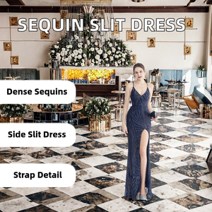 High-End Evening <strong>Dress</strong> High-Density Sequins Empire Spaghetti Strap Beach New Side Slit High-End Evening Chiffon <strong>Dress</strong> - Product Image 2